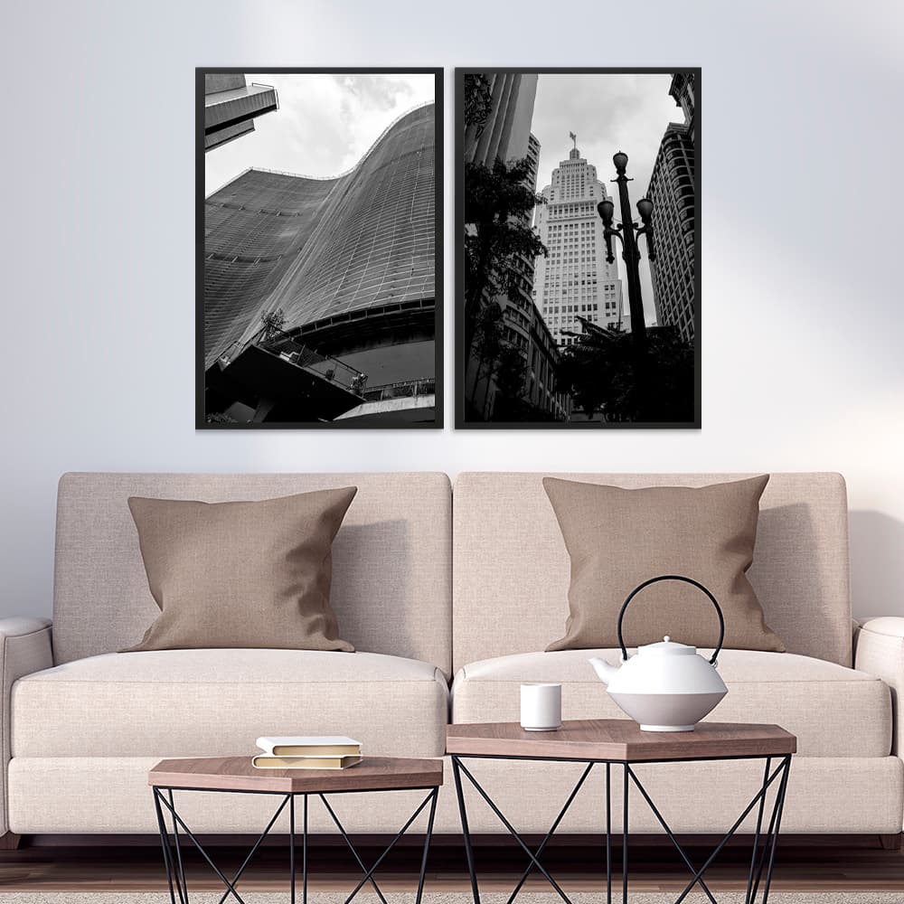 Kit Quadros Decorativos Cidades São Paulo Preto e Branco