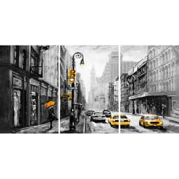 Kit Quadros Decorativos Cidade Pintura de New York Nova Iorque Preto e Branco