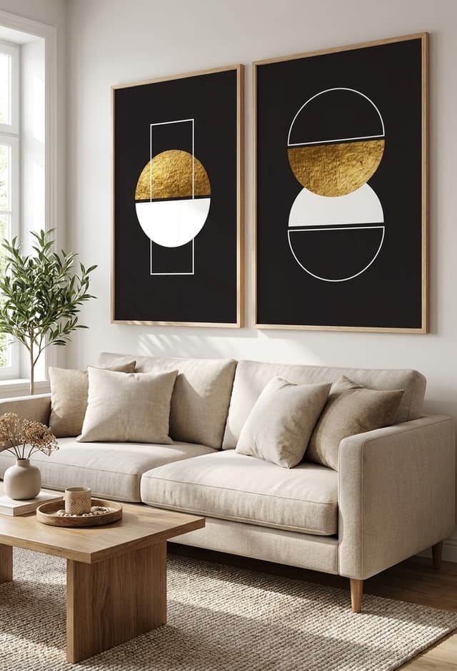 Kit Quadros Decorativos Formas Douradas
