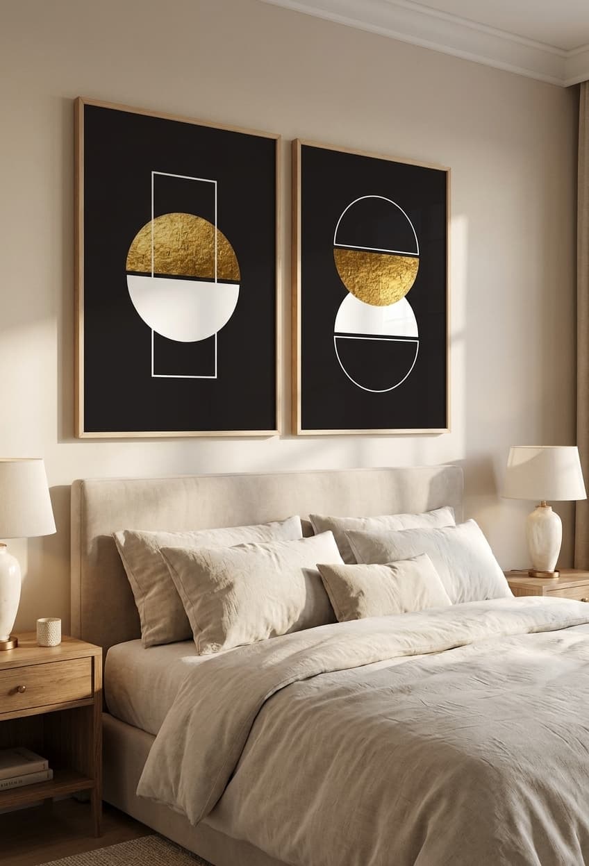 Kit Quadros Decorativos Formas Douradas